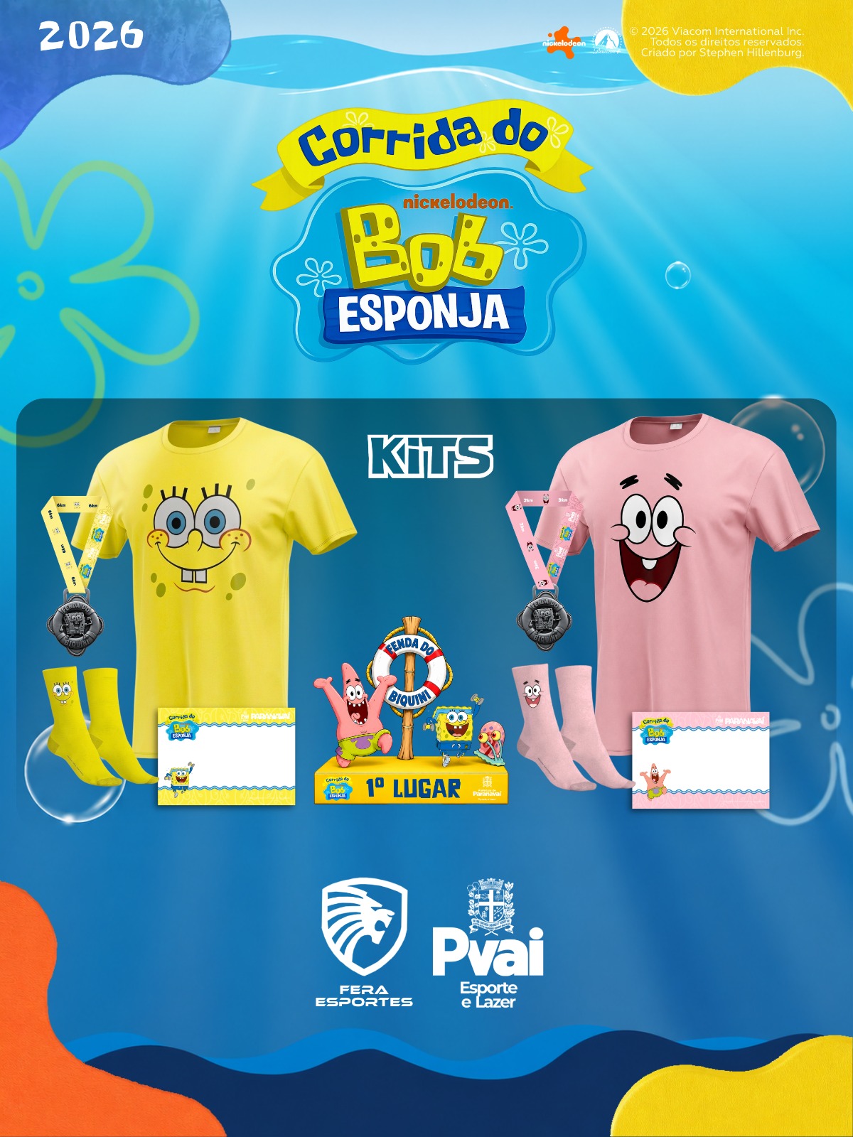 Banner do evento 1ª CORRIDA DO BOB ESPONJA  DE PARANAVAI - KIDS E ADULTO